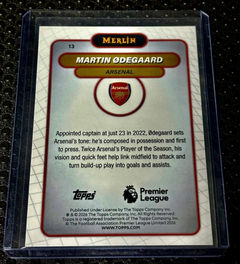 2025-26 Topps Merlin PL Martin Odegaard #13 Red Refractor BOOKEND 5/5